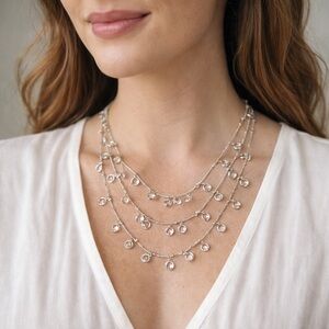 ANNE KLEIN SHAKY CLEAR STONE 3 STRAND SILVER NECKLACE